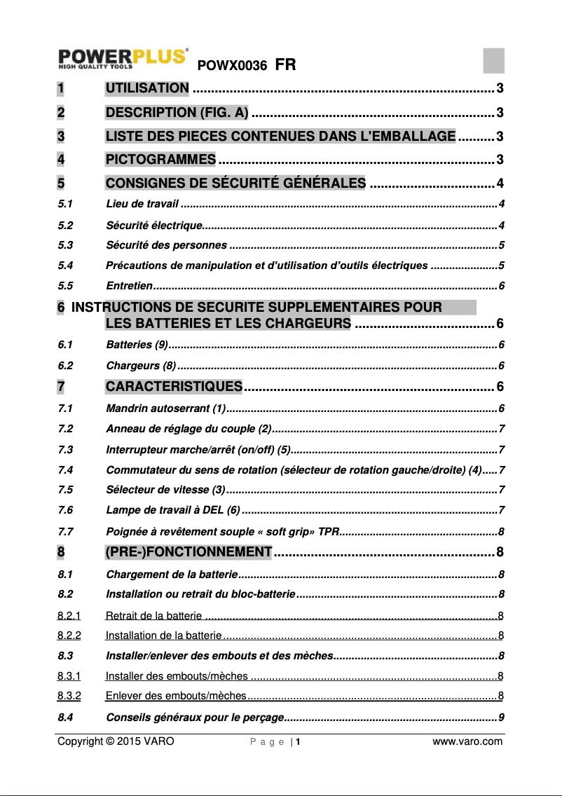 Imagen de la primera página del manual del dispositivo POWX0036