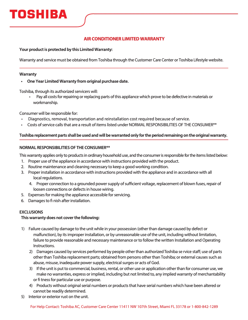 Página 1 del manual Información de garantía Toshiba TDDP3513ES2