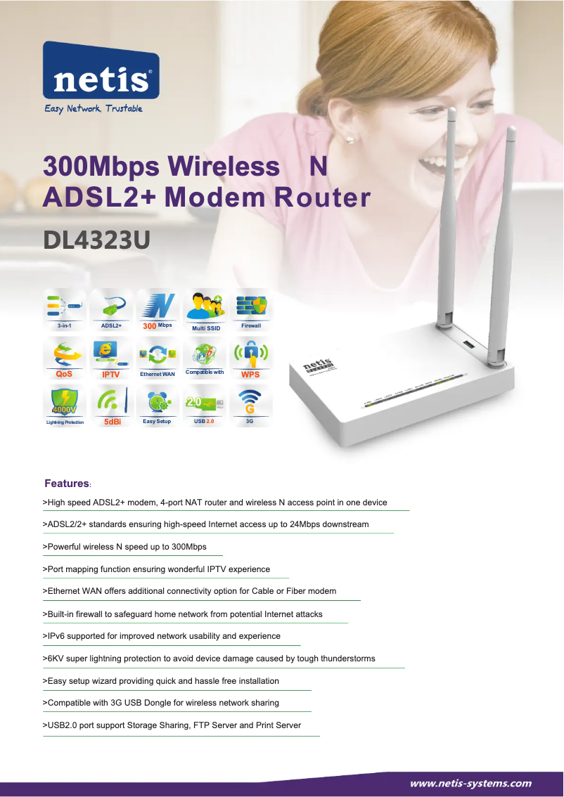 Página 1 del manual Ficha técnica Netis DL4323U