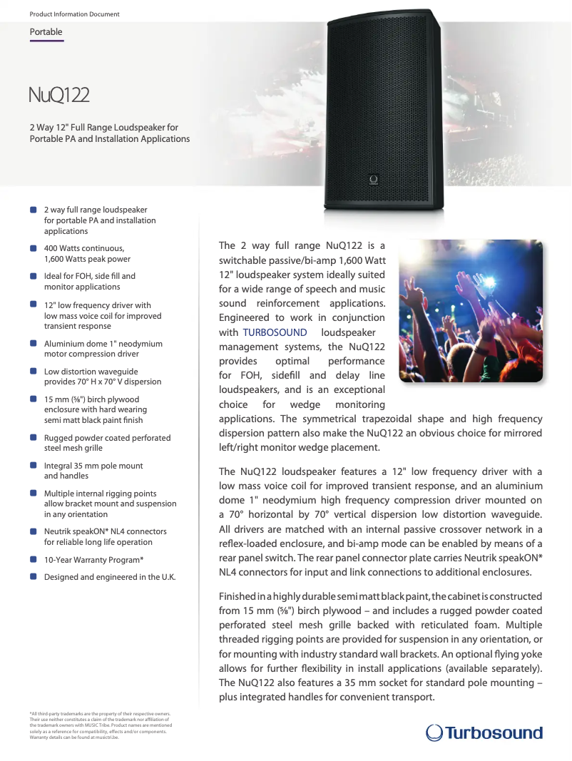 Página 1 del manual Ficha técnica Turbosound NuQ122