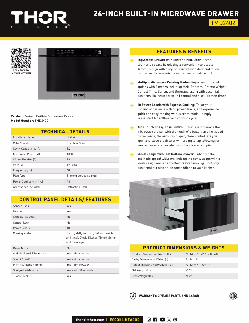Página 1 del manual Ficha técnica Thor TMD3002