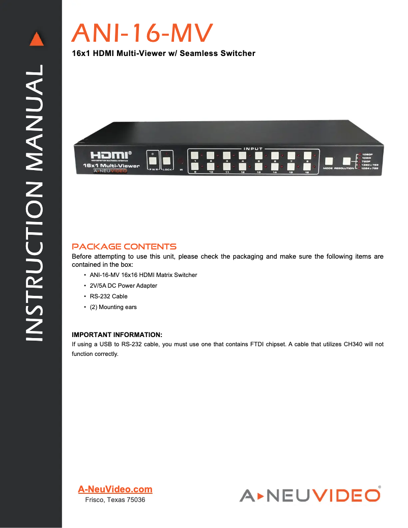 Página nº 1 - Manual de usuario A-NeuVideo ANI-16-MV