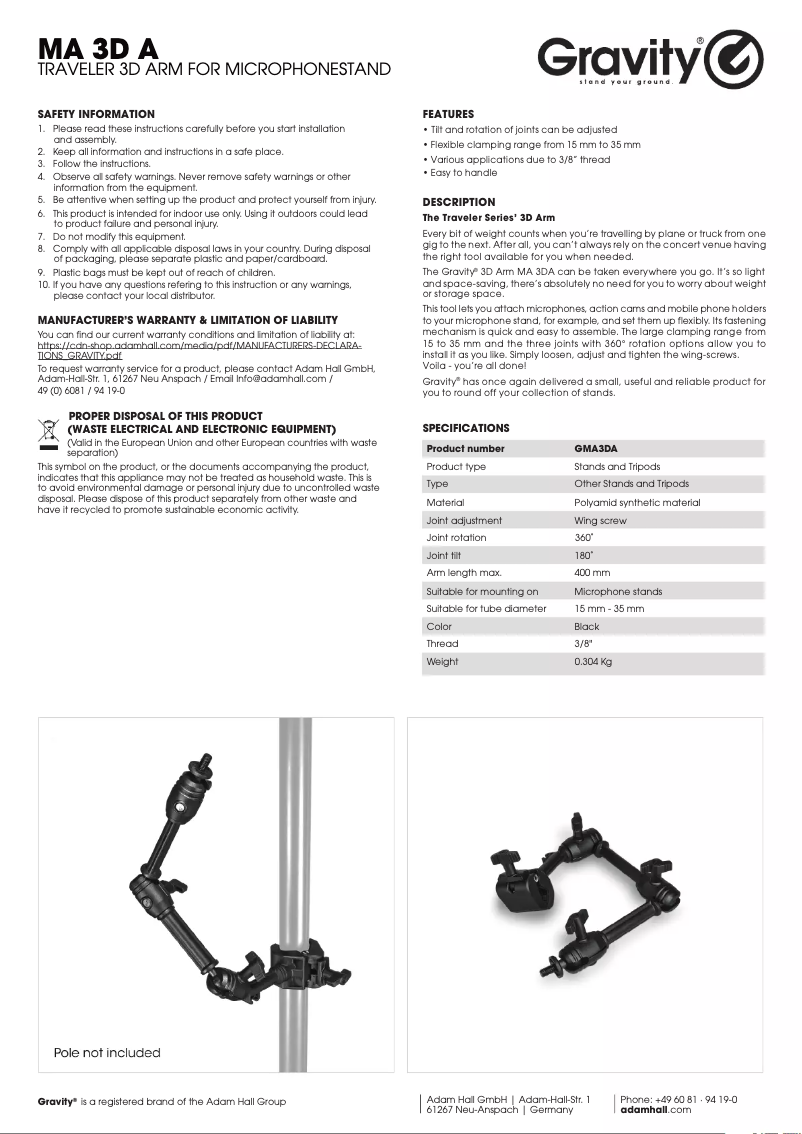 Página 1 del manual Manual de usuario Gravity MA 3D A
