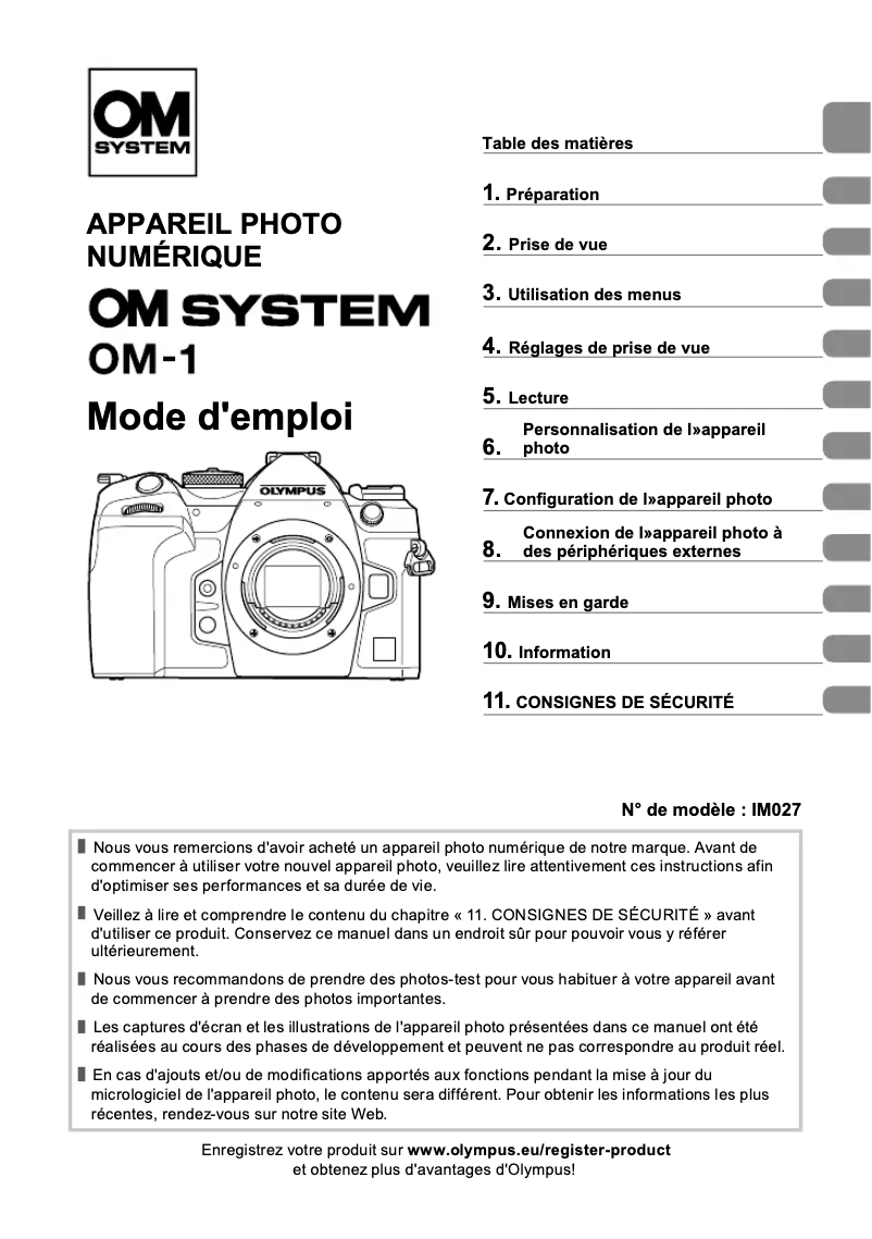 Imagen de la primera página del manual del dispositivo OM-1