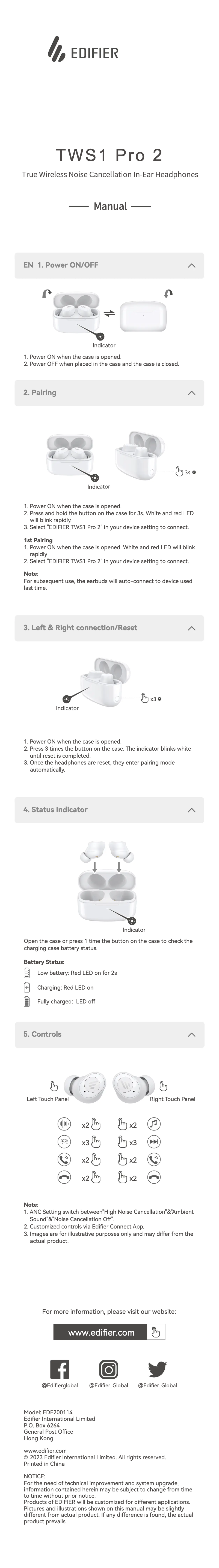 Imagen de la primera página del manual del dispositivo TWS1 Pro 2