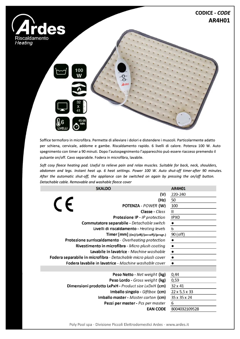 Página 1 del manual Ficha técnica Ardes AR4H01