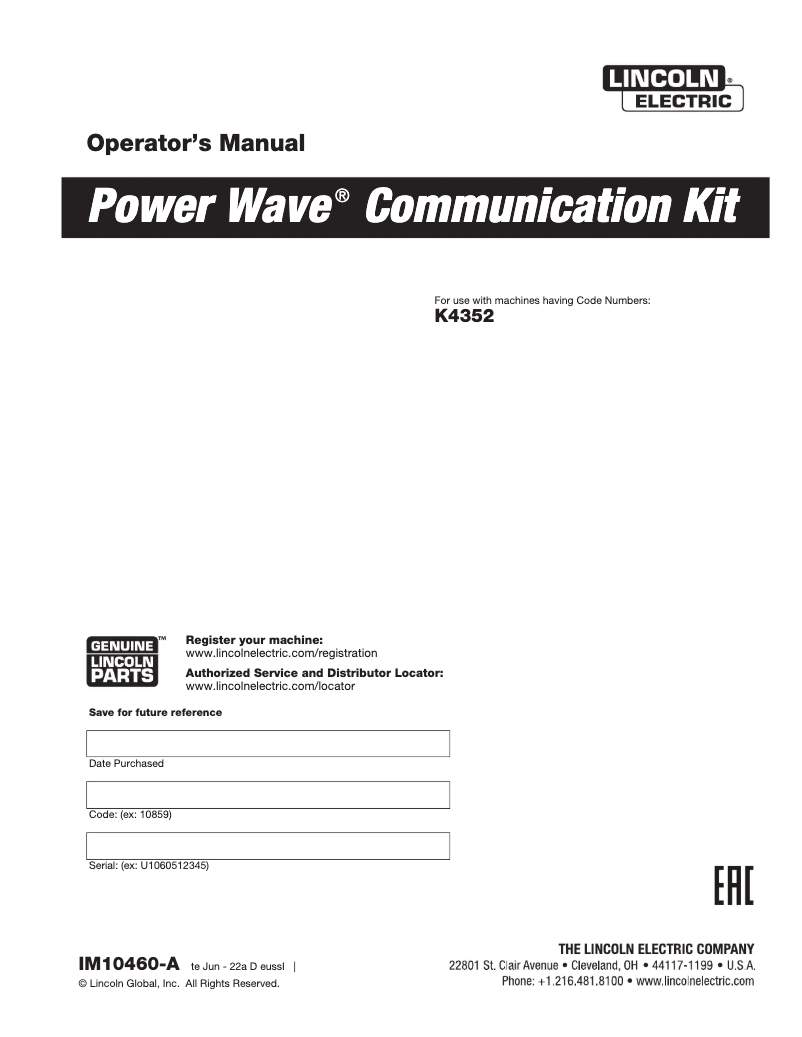 Imagen de la primera página del manual del dispositivo Power Wave Communication Kit