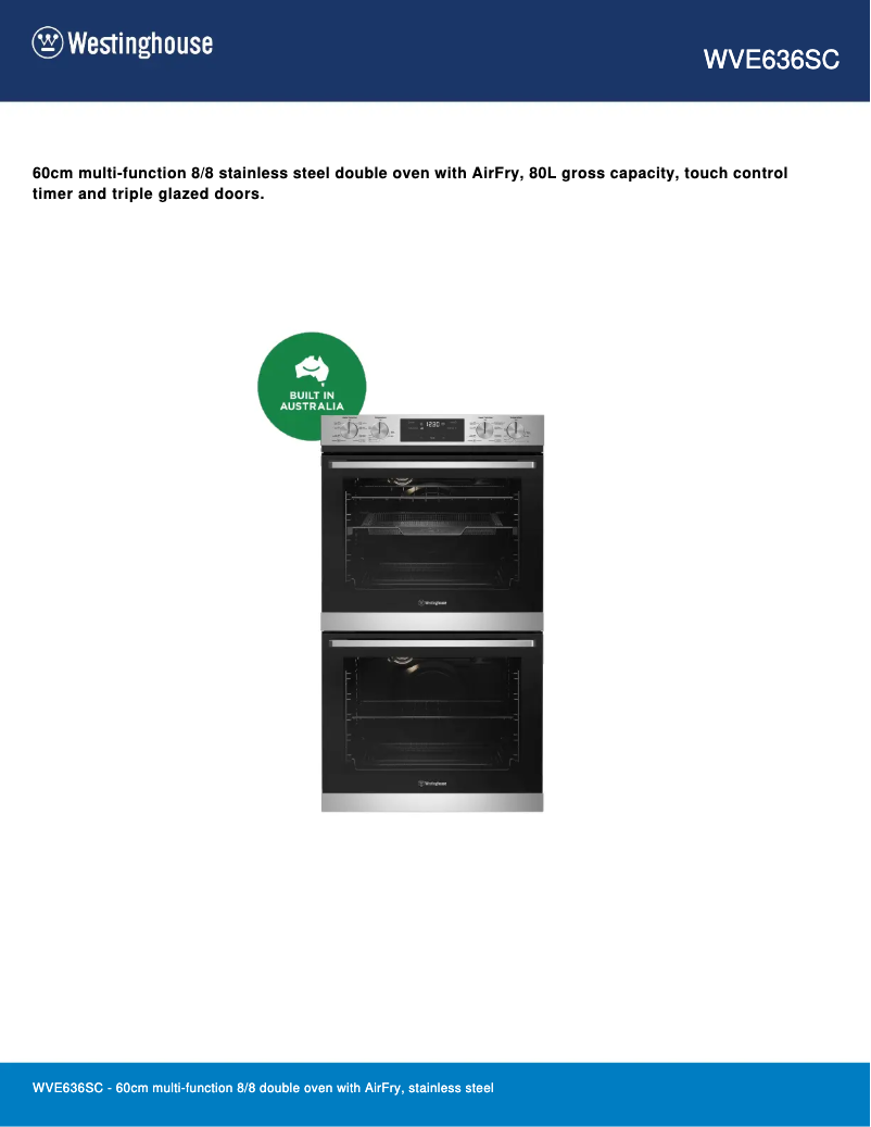 Página 1 del manual Ficha técnica Westinghouse WVE636SC