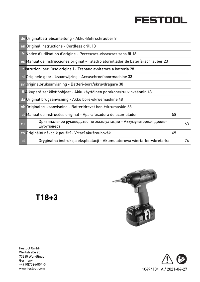 Página nº 1 - Manual de usuario Festool T 18+3