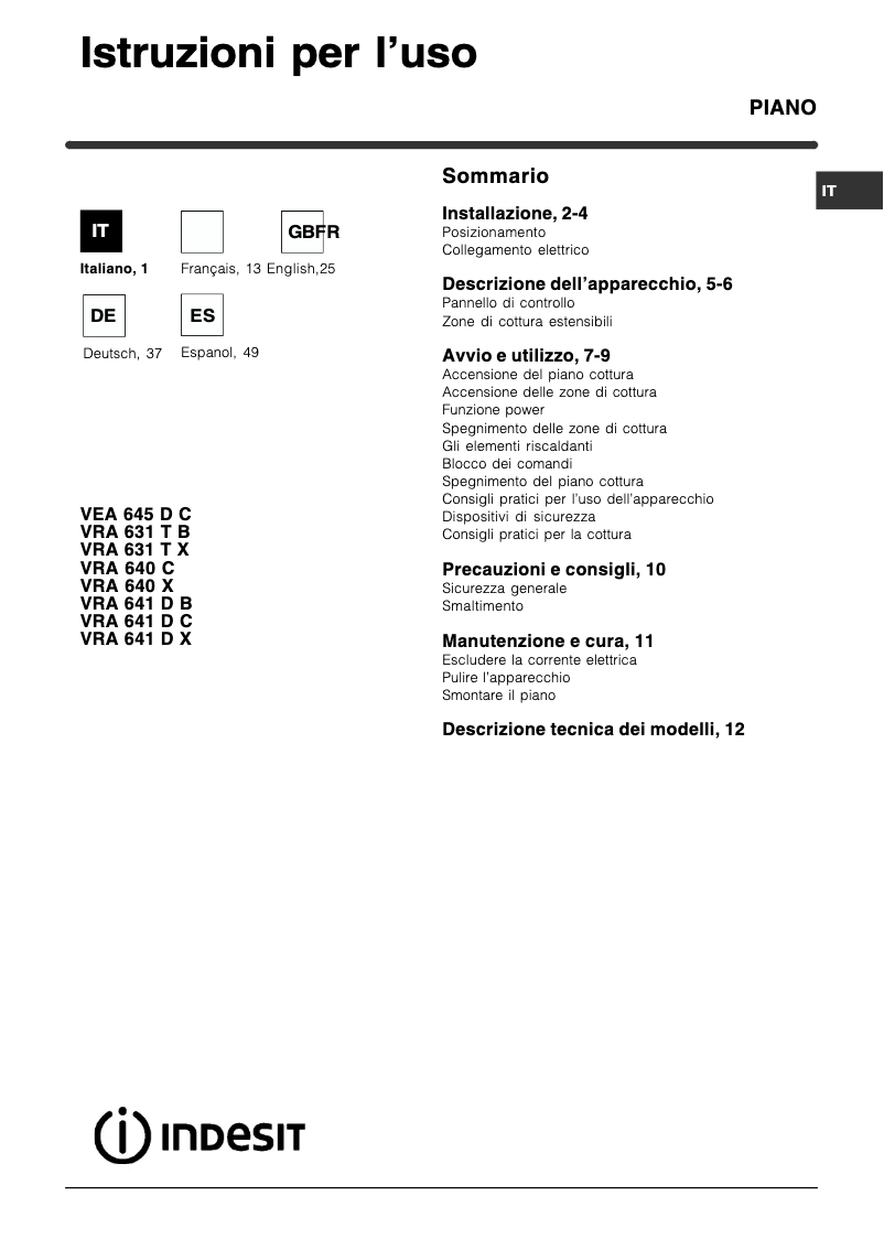 Página 1 del manual Manual de usuario Indesit VRA 641