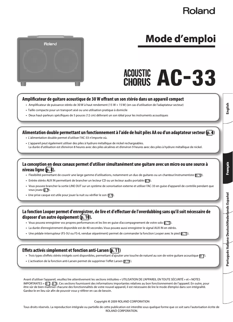 Imagen de la primera página del manual del dispositivo AC-33