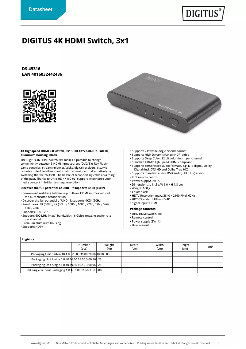 Imagen de la primera página del manual del dispositivo DS-45316