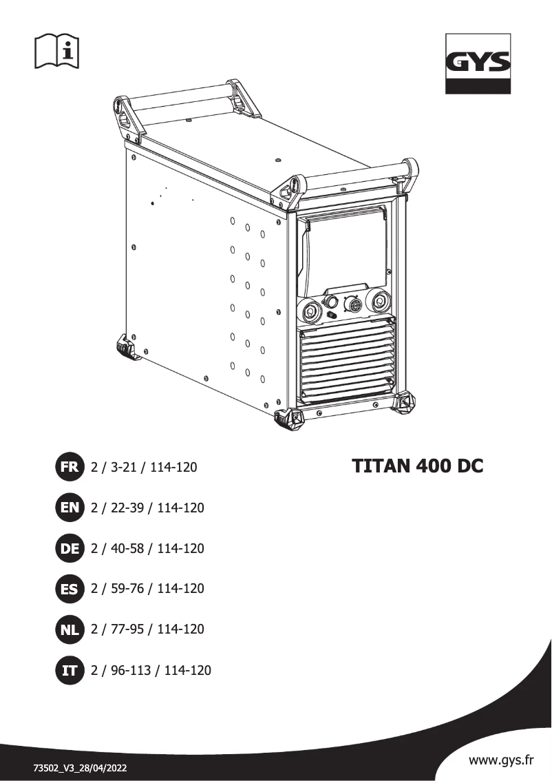 Página nº 1 - Manual de usuario GYS TIG Titan 400 DC