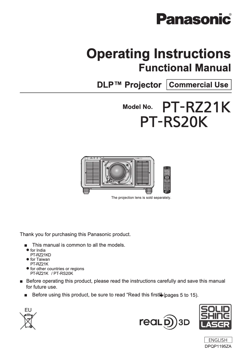 Imagen de la primera página del manual del dispositivo Solid Shine PT-RZ21KU