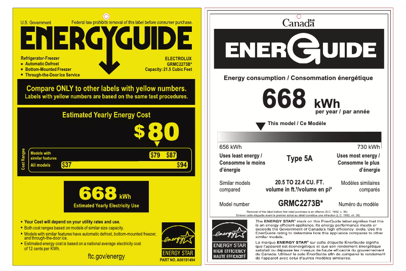 Página 1 del manual Etiqueta energética Frigidaire GRMC2273BF