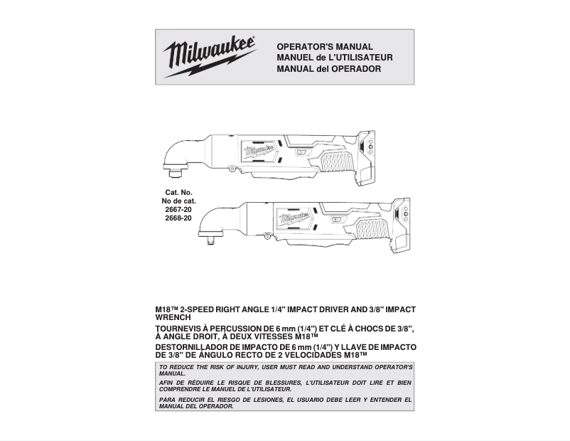 Página 1 del manual Manual de uso y mantenimiento Milwaukee 2667-20