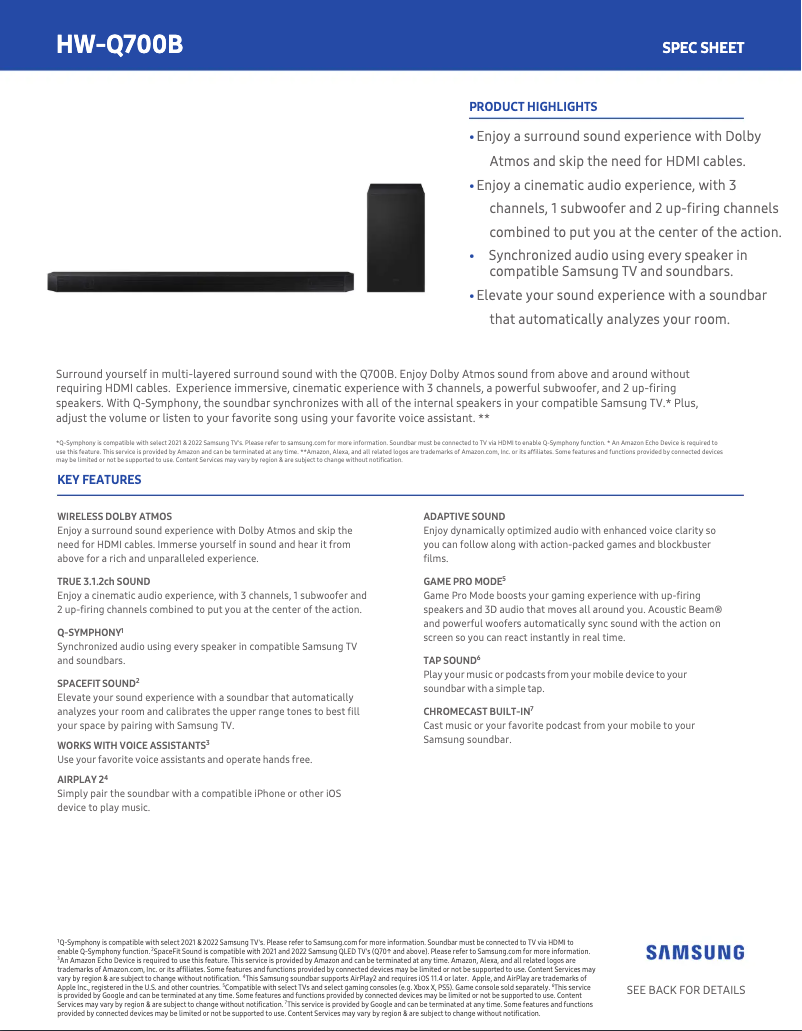 Imagen de la primera página del manual del dispositivo HW-Q700B