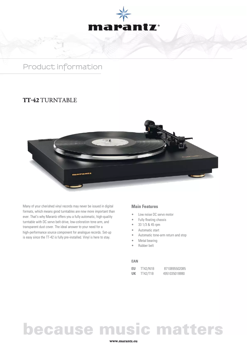 Página 1 del manual Ficha técnica Marantz TT42P