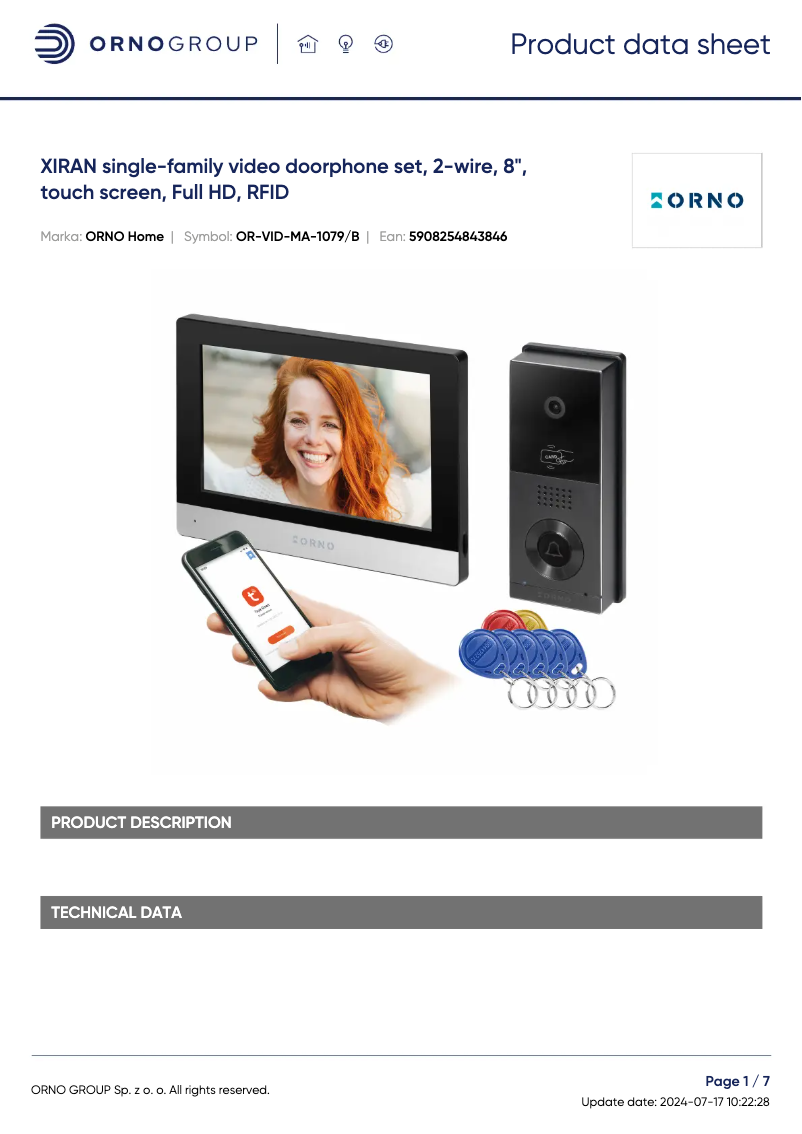 Página 1 del manual Ficha técnica Vibell OR-VID-MA-1079