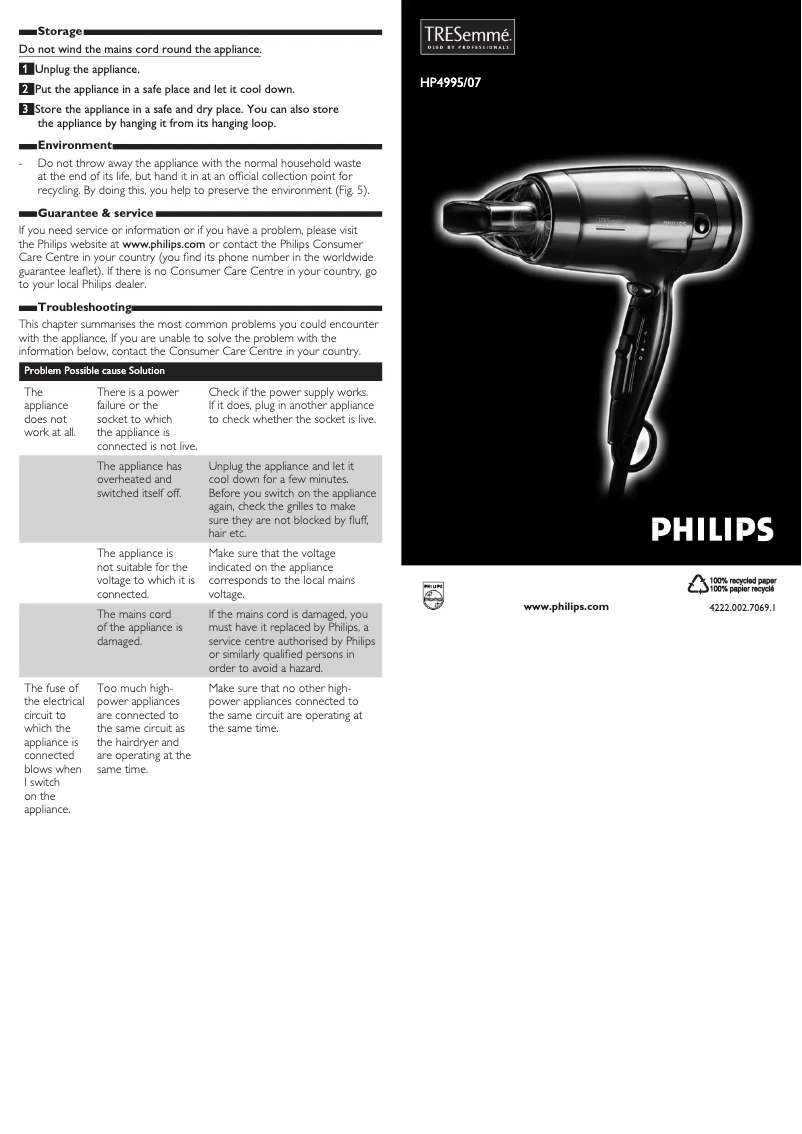 Página 1 del manual Manual de usuario Philips Tresemme HP4995