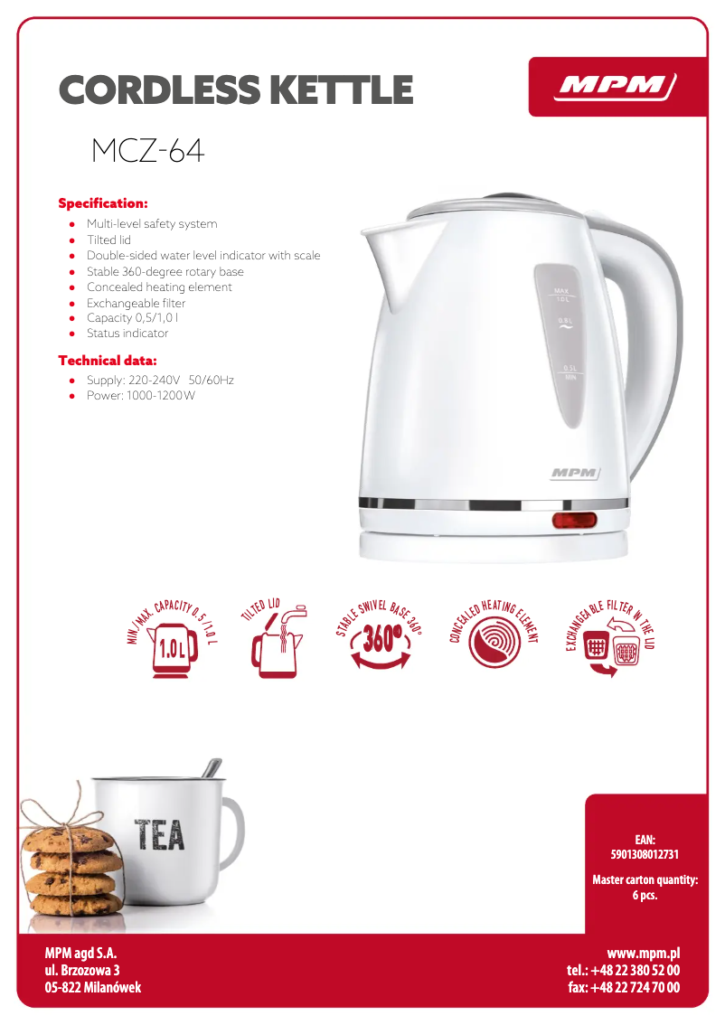 Página 1 del manual Ficha técnica MPM MCZ-64