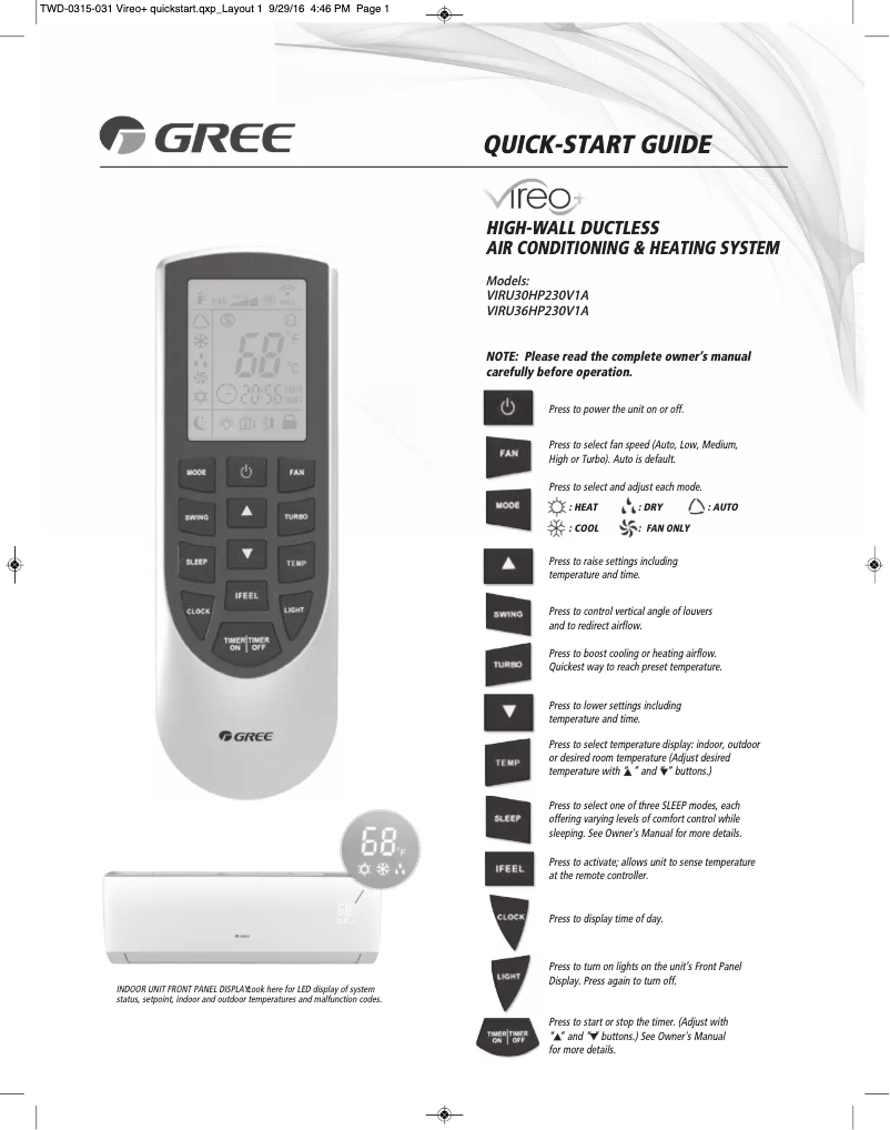 Imagen de la primera página del manual del dispositivo VIRU30HP230V1AH