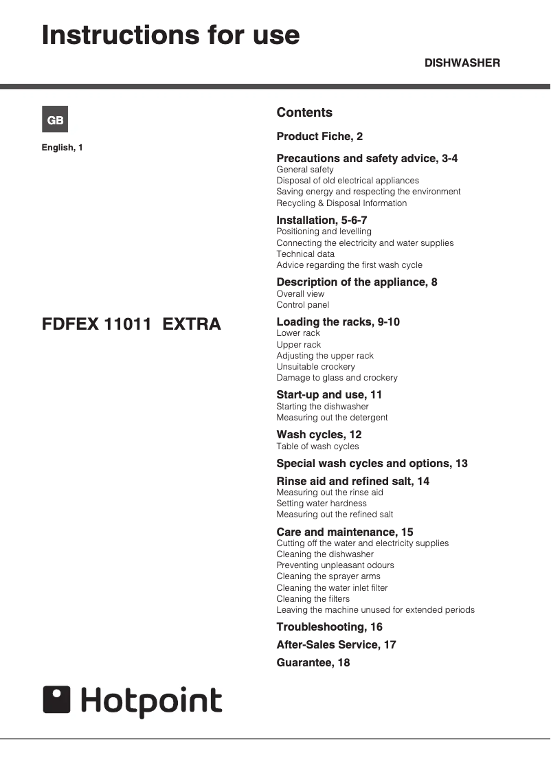 Página 1 del manual Manual de usuario Hotpoint FDFEX 11011 K