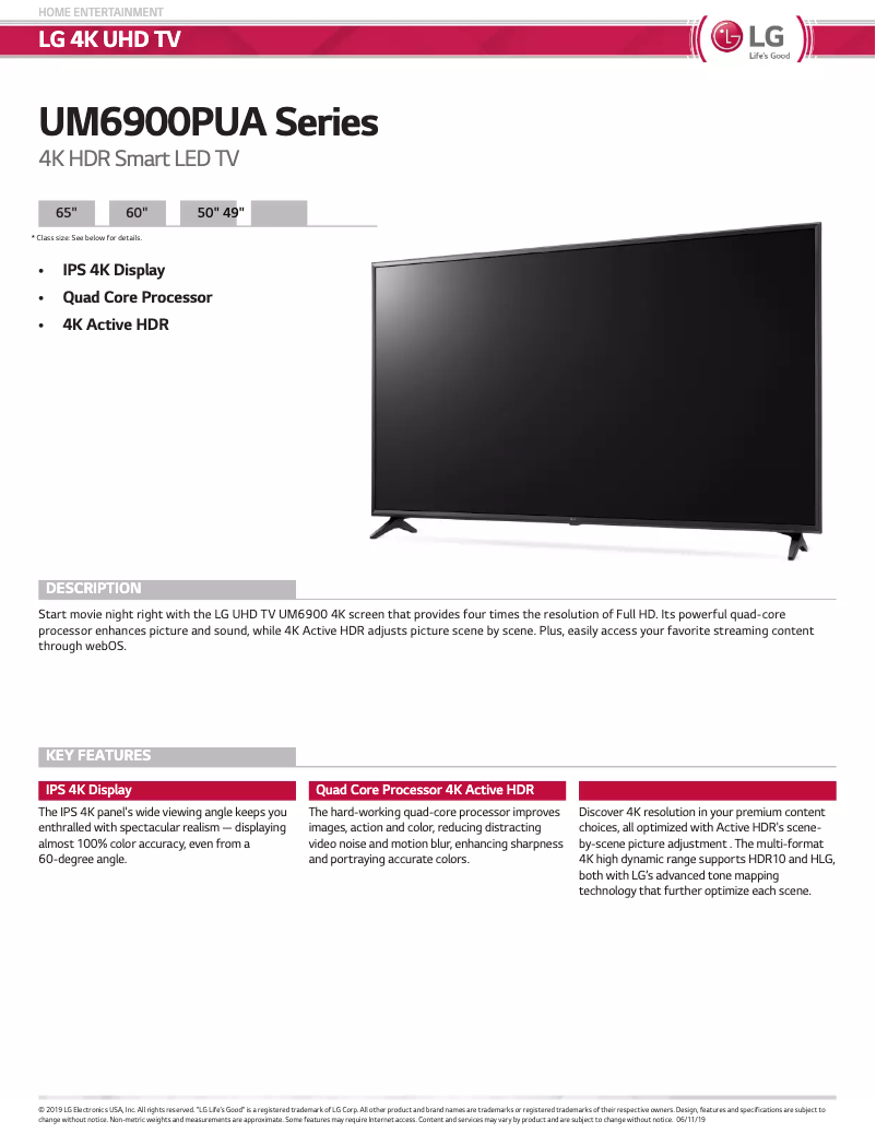 Imagen de la primera página del manual del dispositivo 60UM6900PUA