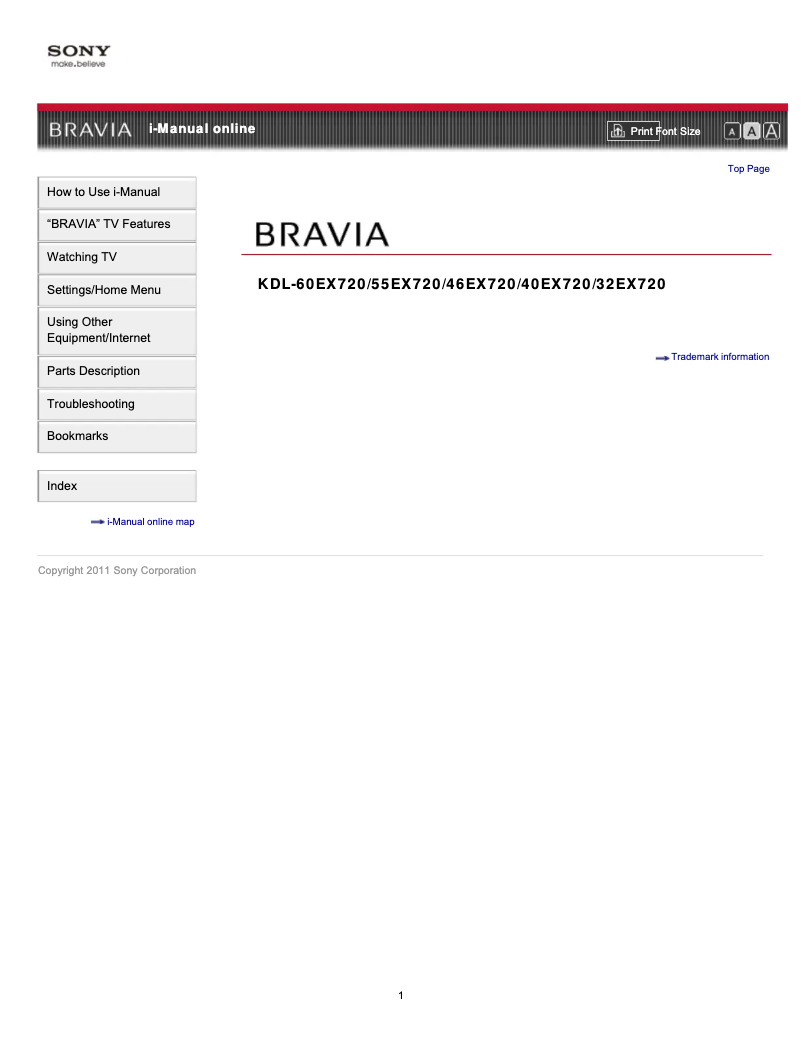 Imagen de la primera página del manual del dispositivo Bravia KDL-60EX720