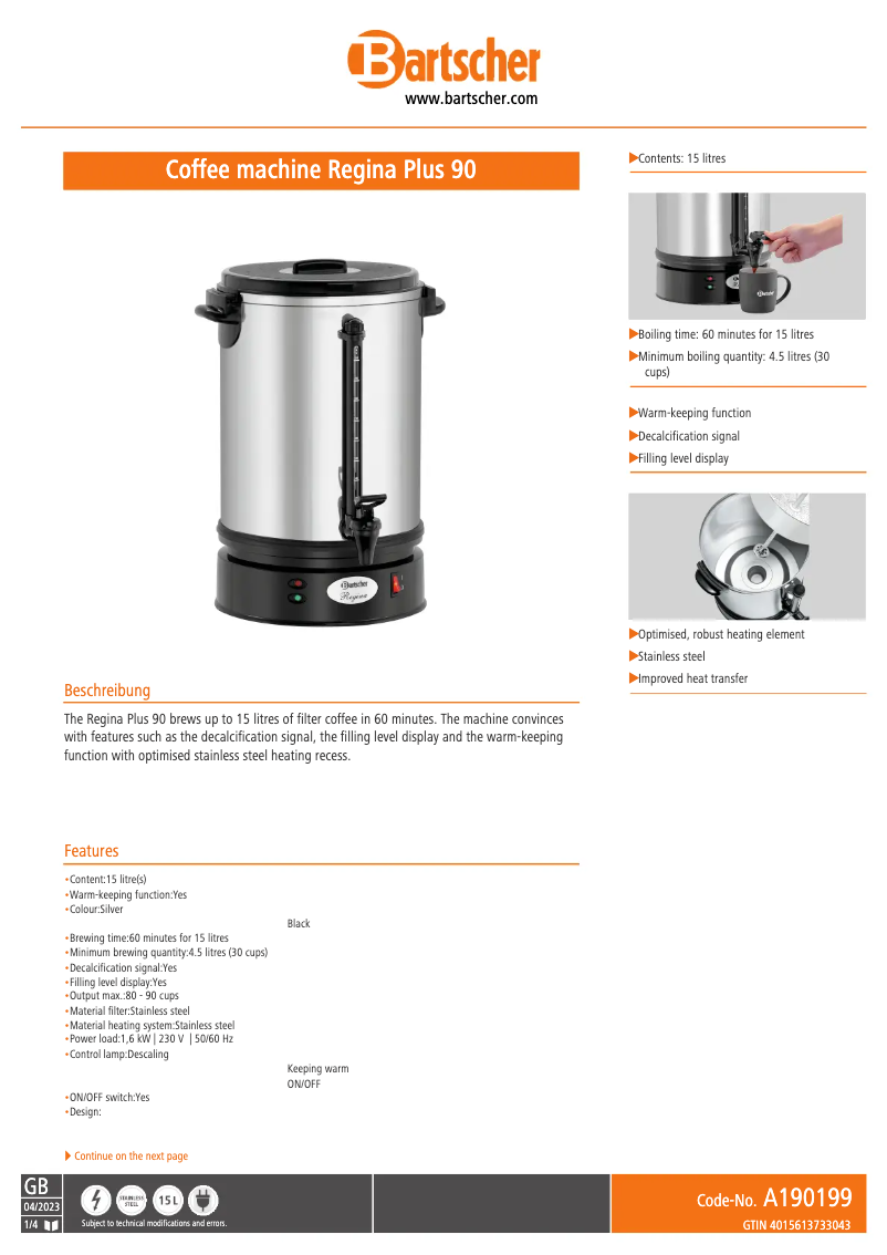 Imagen de la primera página del manual del dispositivo Regina Plus 90