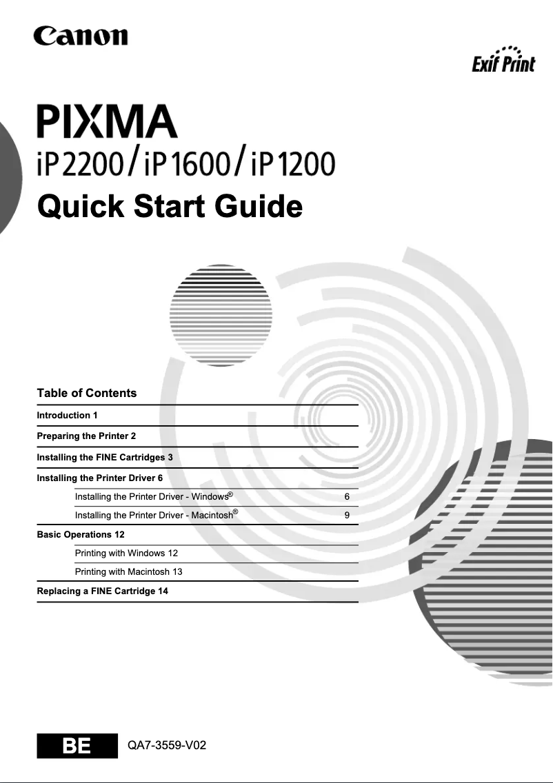 Imagen de la primera página del manual del dispositivo Pixma iP2200