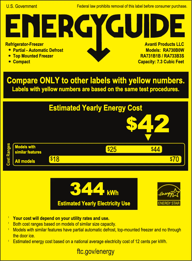 Página 1 del manual Etiqueta energética Avanti RA733B3S