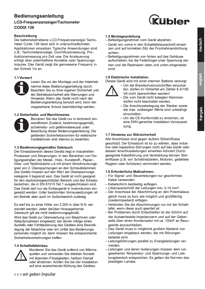 Página nº 1 - Manual de usuario Kübler CODIX 136