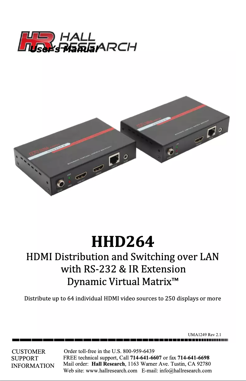 Página nº 1 - Manual de usuario Hall Research HHD264-S