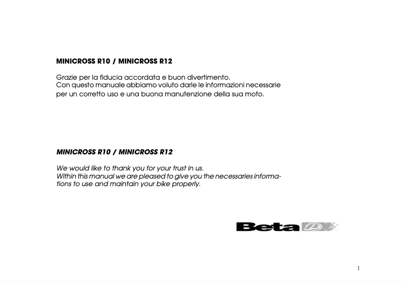 Página 1 del manual Manual de usuario Beta Minicross R10 (2008)