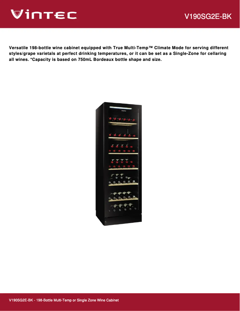 Página 1 del manual Ficha técnica Vintec V190SG2E-BK
