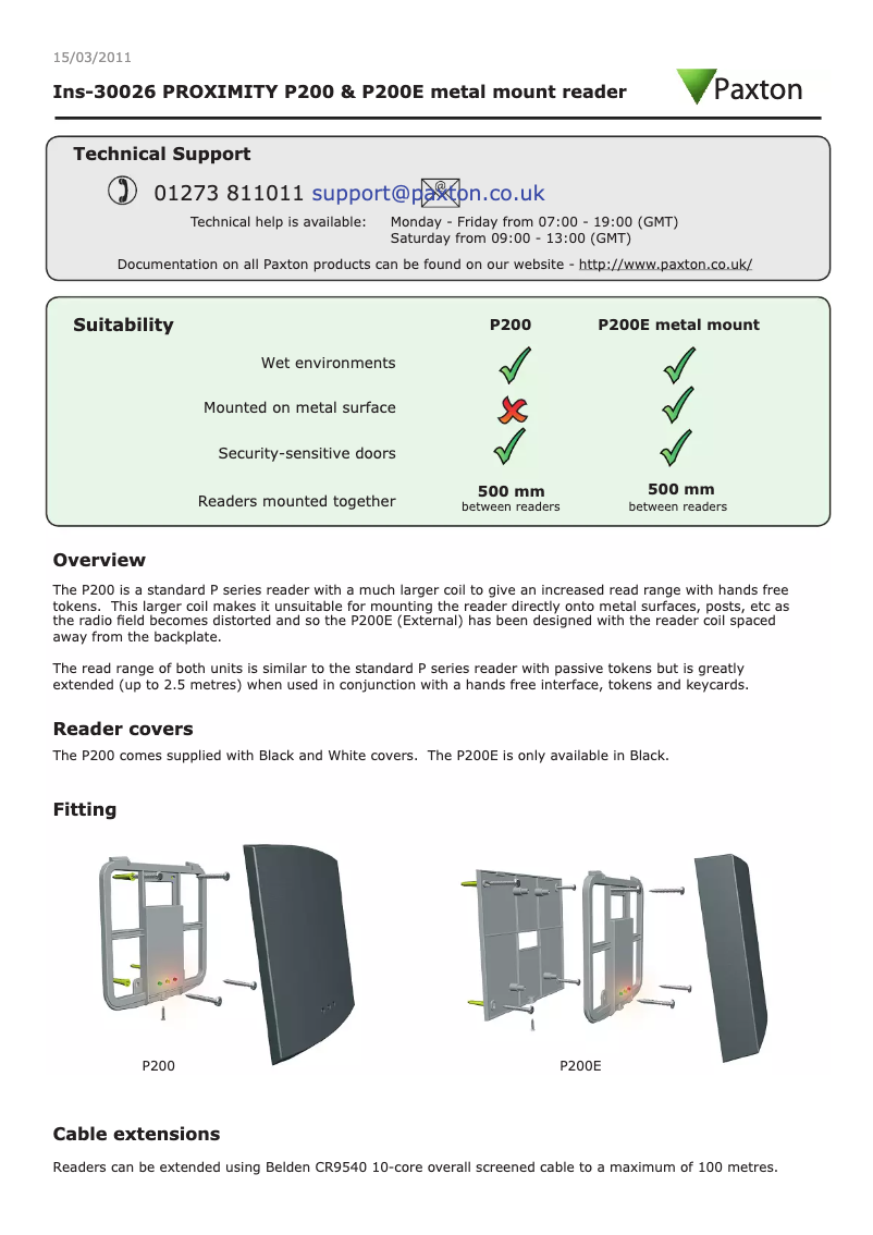 Página nº 1 - Manual de usuario Paxton Proximity P200