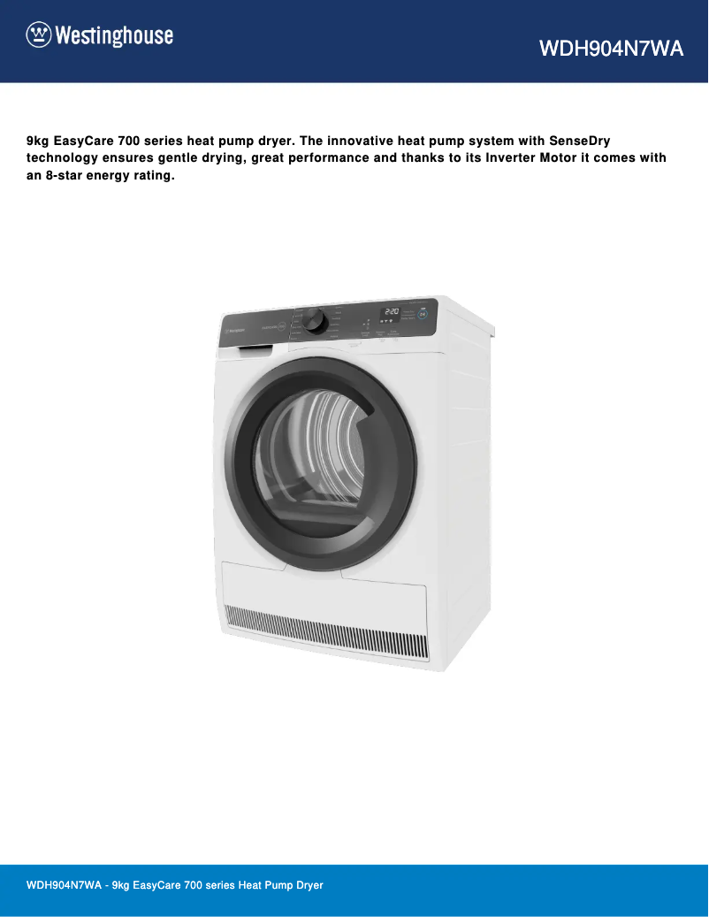 Página 1 del manual Ficha técnica Westinghouse WDH904N7WA