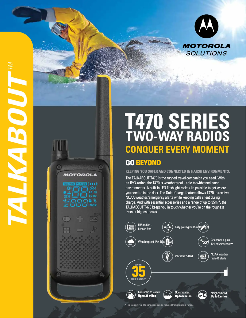 Página 1 del manual Ficha técnica Motorola Talkabout T470