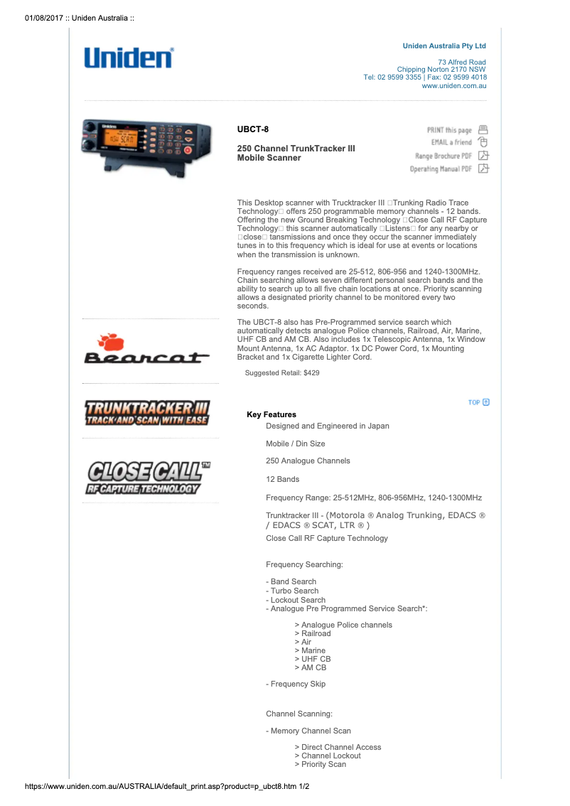 Imagen de la primera página del manual del dispositivo UBCT-8