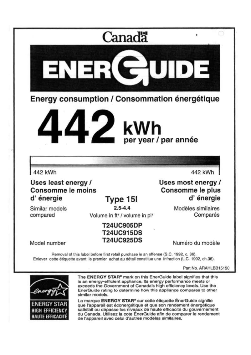 Página 1 del manual Etiqueta energética Thermador T24UC915DS