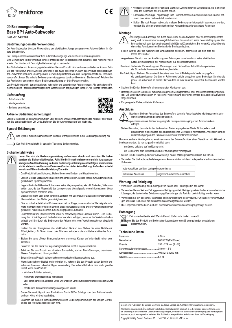 Página nº 1 - Manual de usuario Renkforce Bass BP1