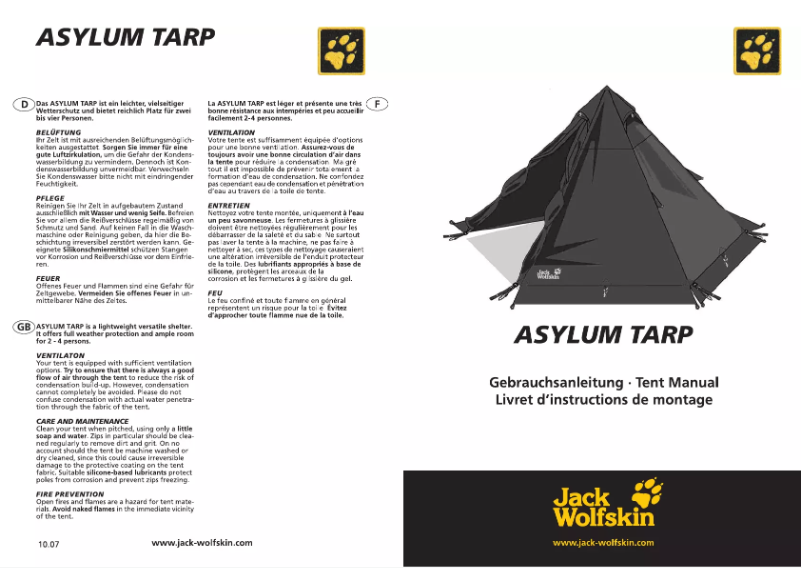 Imagen de la primera página del manual del dispositivo Asylum Tarp