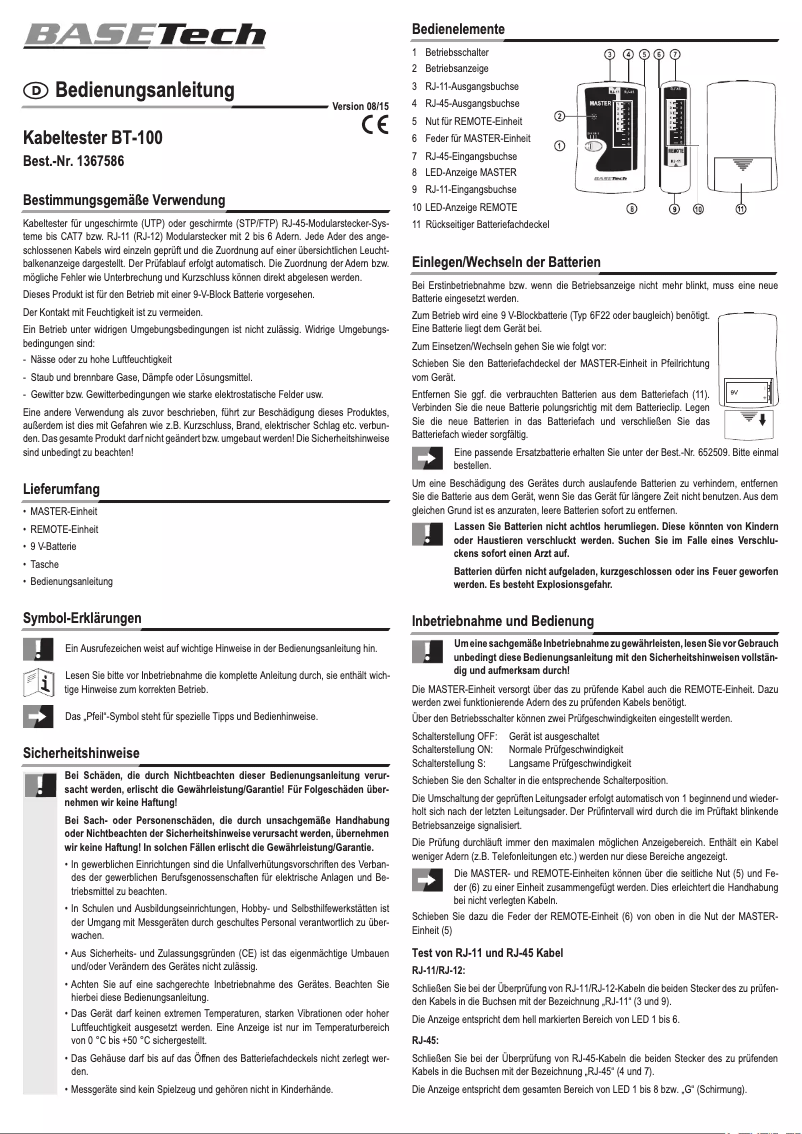 Página 1 del manual Manual de usuario BaseTech BT-100