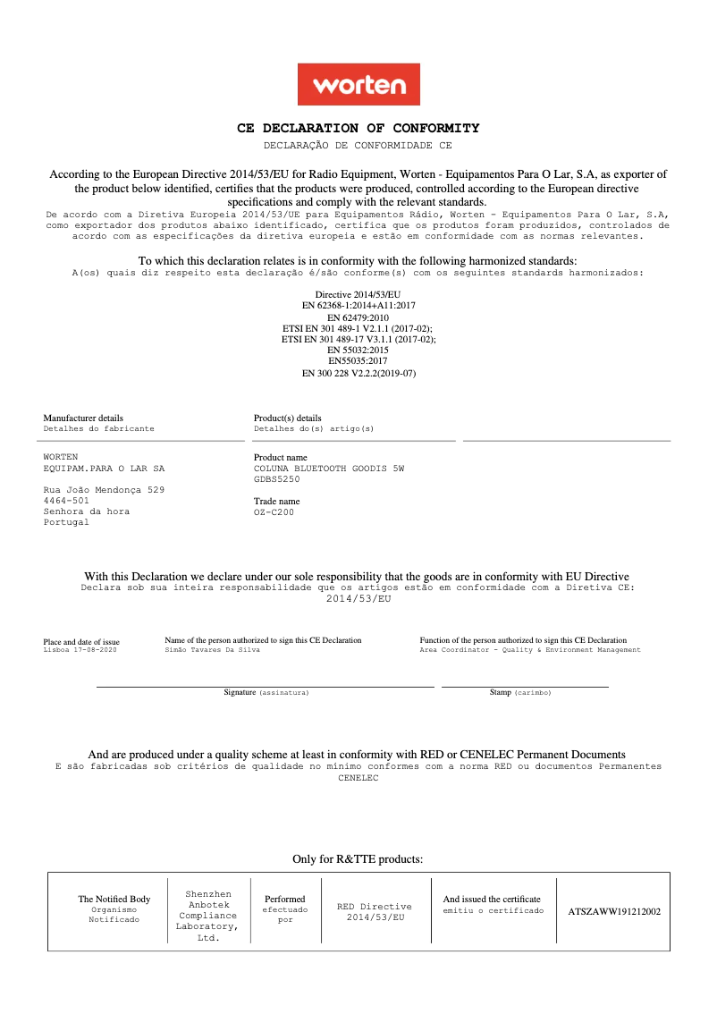 Imagen de la primera página del manual del dispositivo GDBS5250