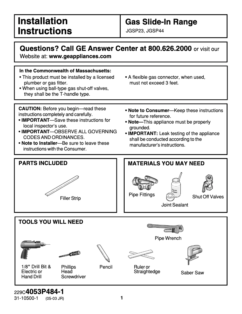 Imagen de la primera página del manual del dispositivo JGSP23WEYWW