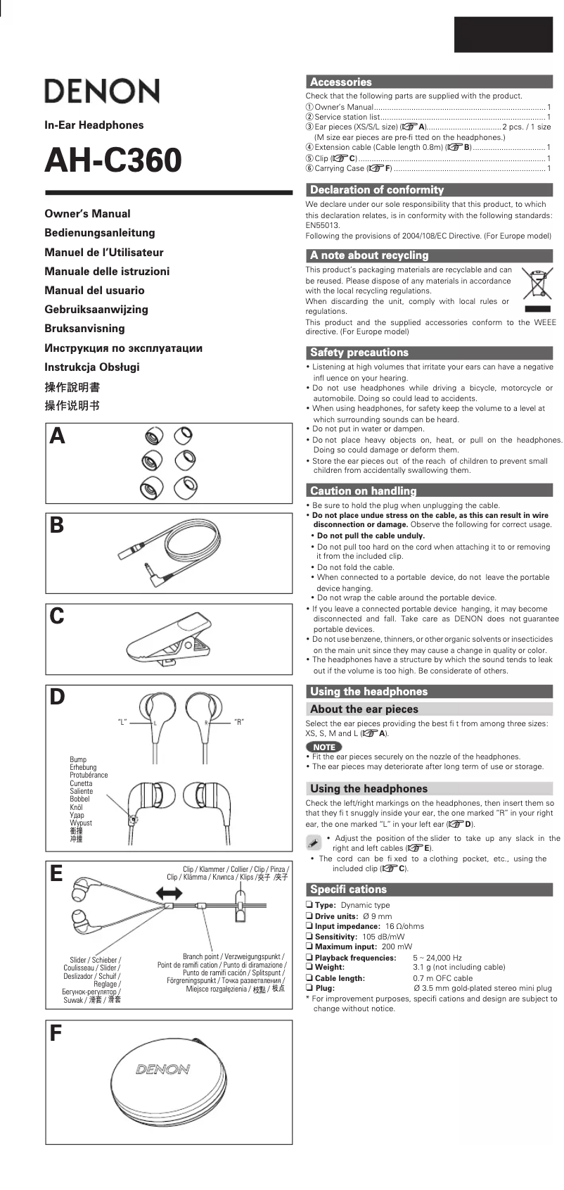 Página 1 del manual Manual de usuario Denon AH-C360