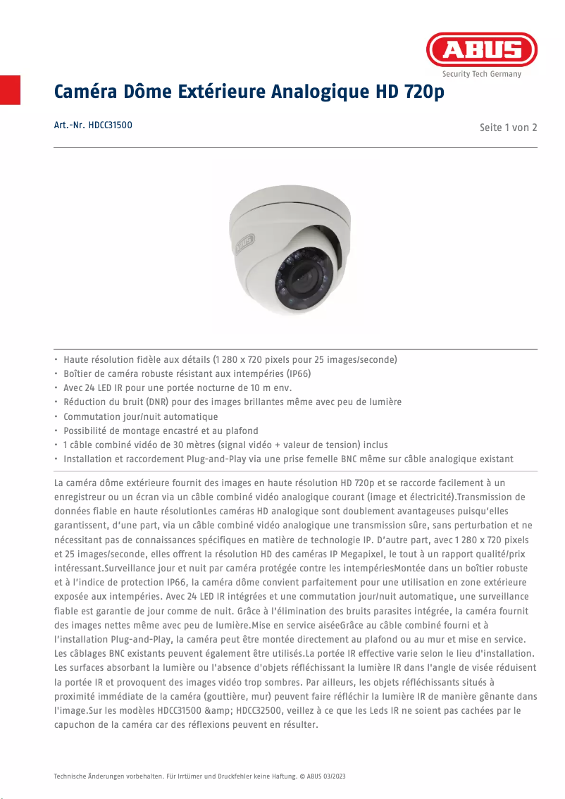 Imagen de la primera página del manual del dispositivo HDCC31500