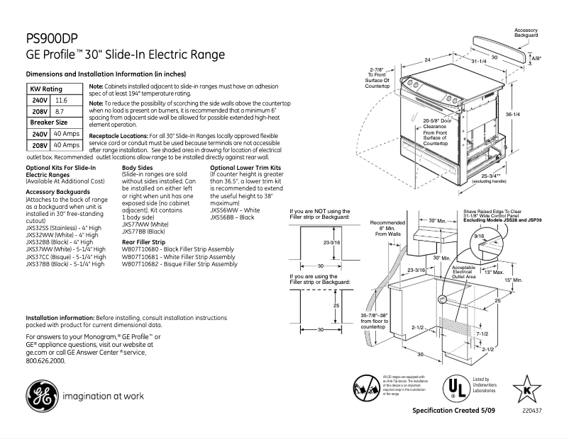 Página 1 del manual Ficha técnica GE Profile PS900DPCC