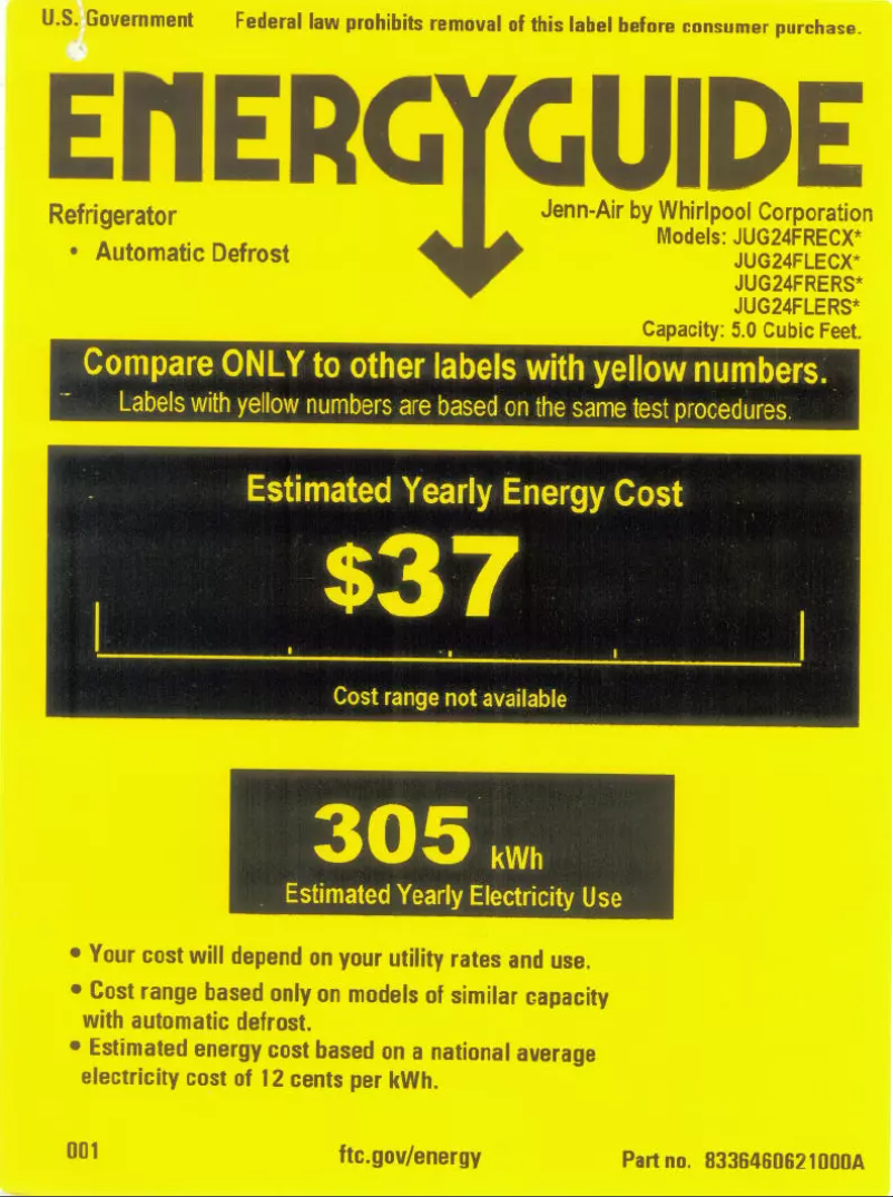 Página nº 1 - Etiqueta energética JennAir JUG24FLERS